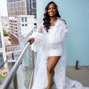 Elegant White Sheer Feathered Bridal Robe